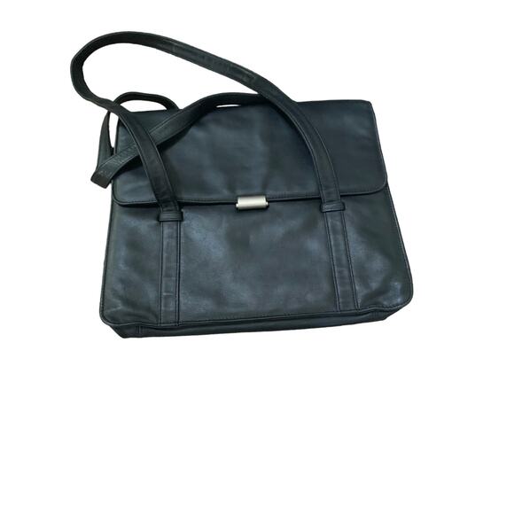 Wilson Leather Black Leather Briefcase16W x 14H X 5 Shoulder Carry